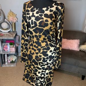 Black and Tan INC Cheetah Print Side Ruched  Mini Dress